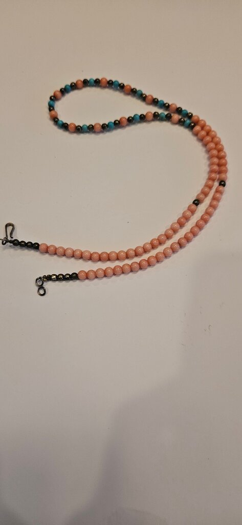 Pink and Teal Beaded Necklace