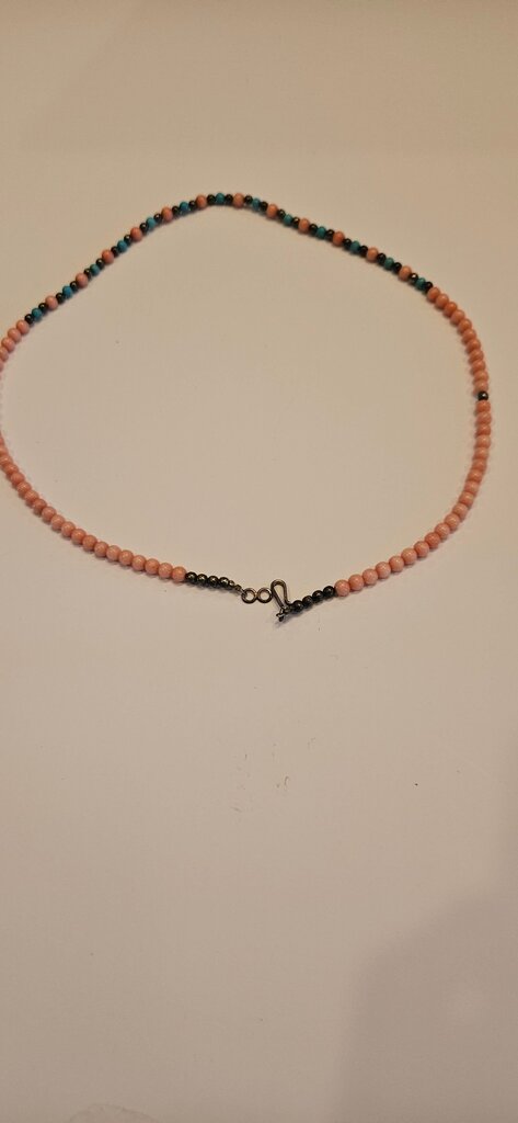Pink and Teal Beaded Necklace