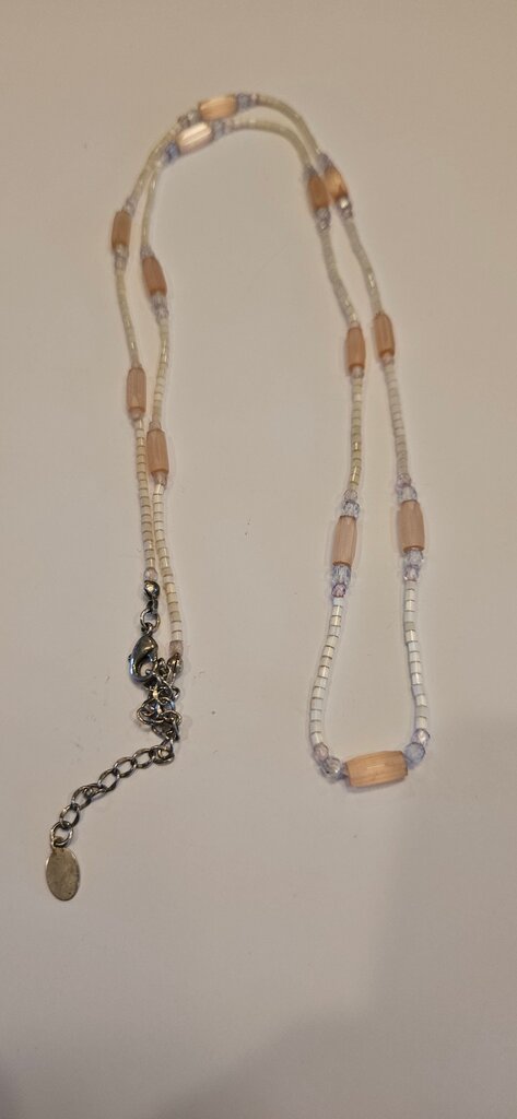 Beaded Necklace with Clear and Pink Glass Beads