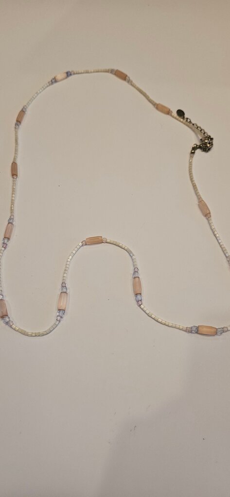 Beaded Necklace with Clear and Pink Glass Beads
