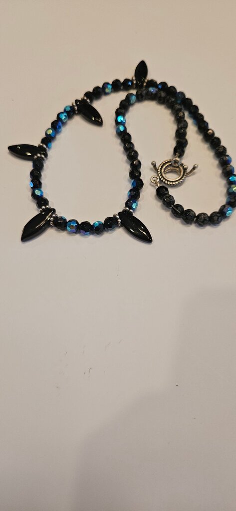 Black Beaded Necklace with Blue Accents