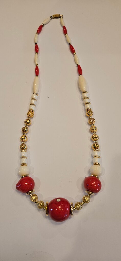 Red and White Beaded Necklace
