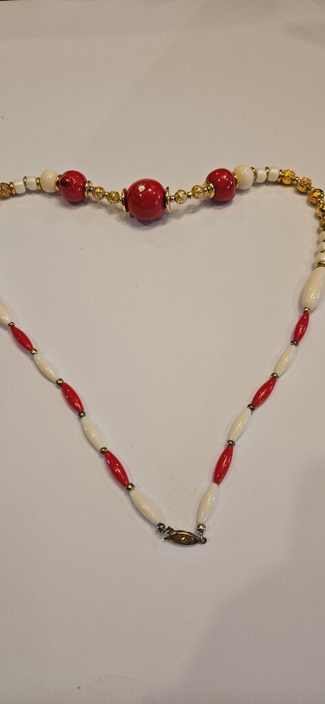 Red and White Beaded Necklace