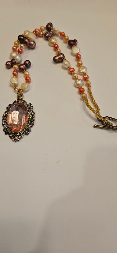Vintage Beaded Necklace with Pink Pendant
