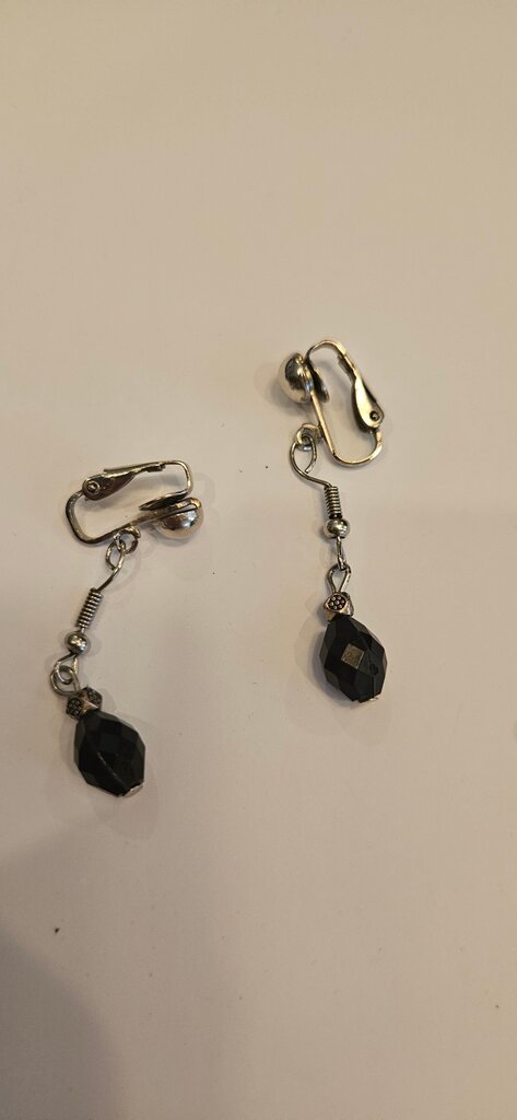 Vintage Black Beaded Clip-On Earrings