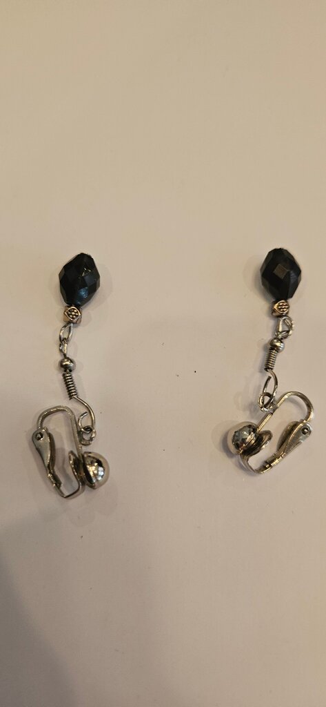 Vintage Black Beaded Clip-On Earrings