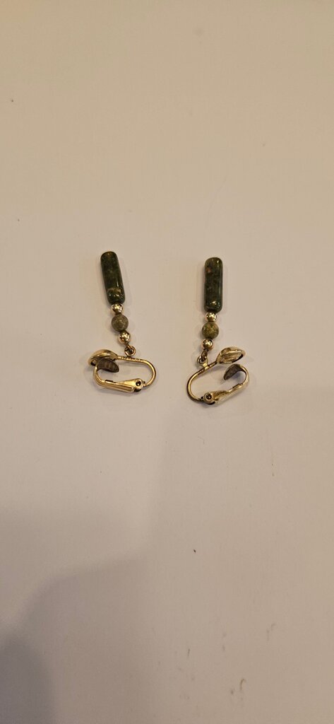 Gold and Green Beaded Dangle Earrings