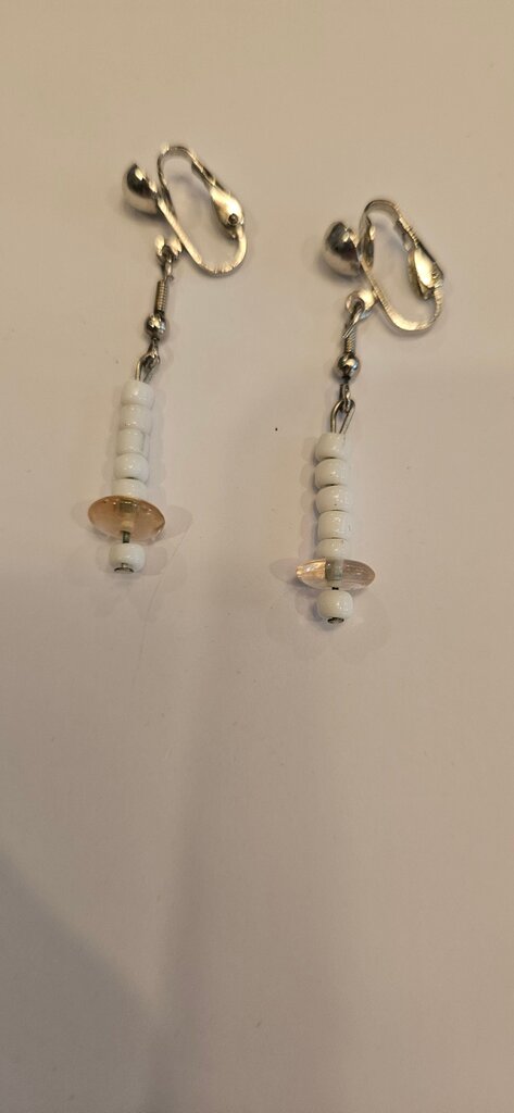 White Beaded Dangle Earrings
