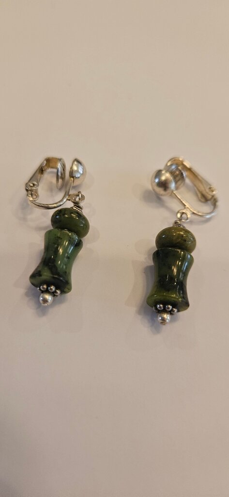 Green Stone Clip-On Earrings