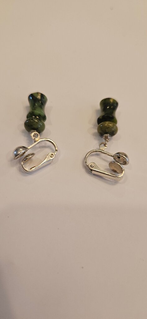Green Stone Clip-On Earrings