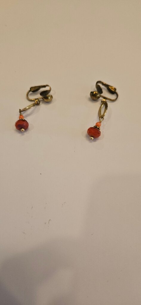 Vintage Clip-On Earrings with Red Beads