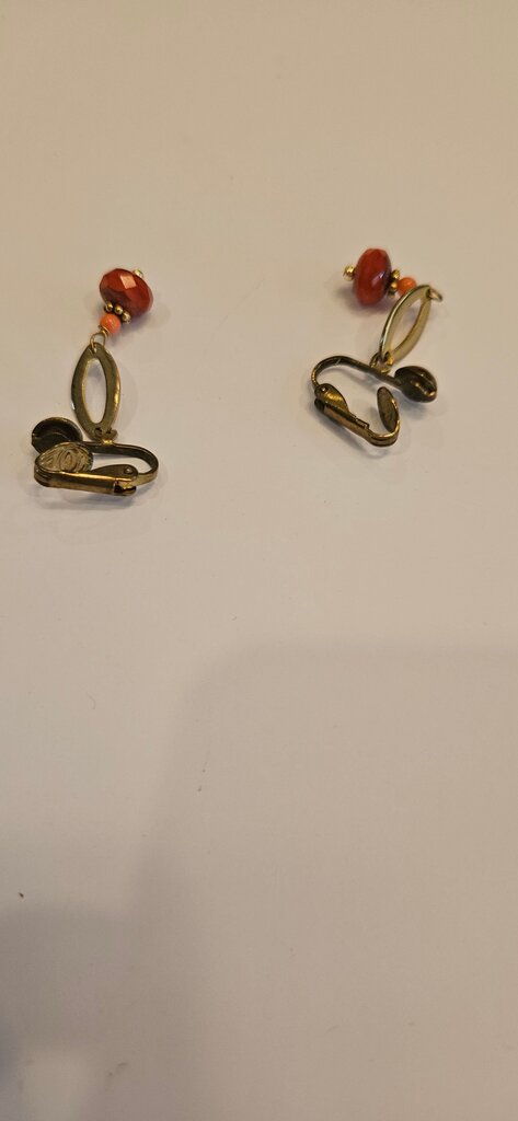 Vintage Clip-On Earrings with Red Beads