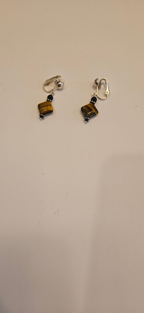 Tiger Eye and Black Bead Drop Earrings