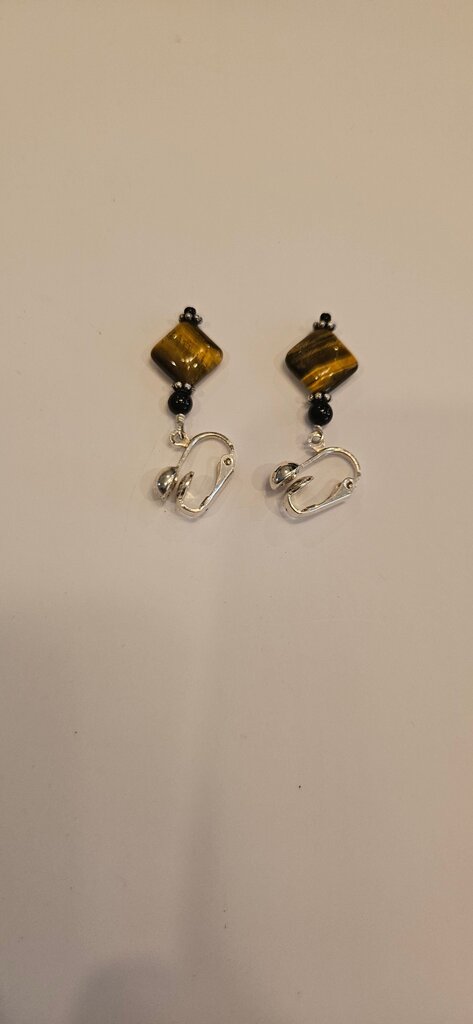 Tiger Eye and Black Bead Drop Earrings