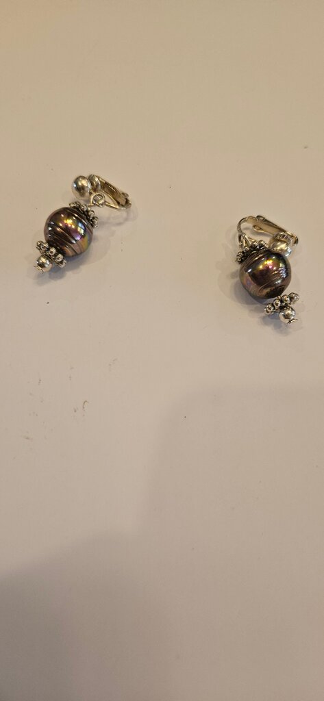 Vintage Statement Clip-On Earrings with Iridescent Beads