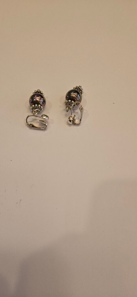 Vintage Statement Clip-On Earrings with Iridescent Beads