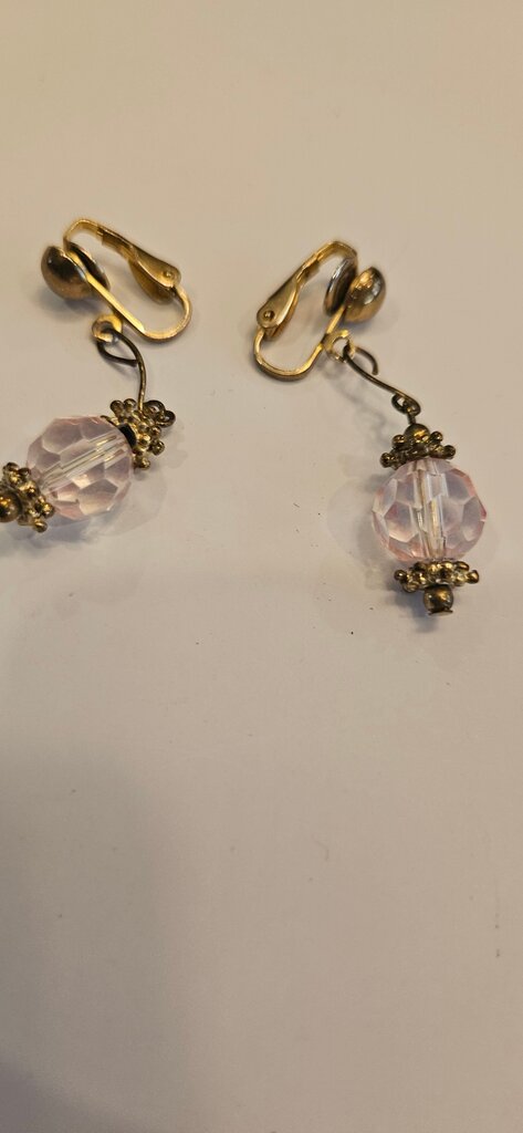 Vintage Clip-On Earrings with Pink Crystals