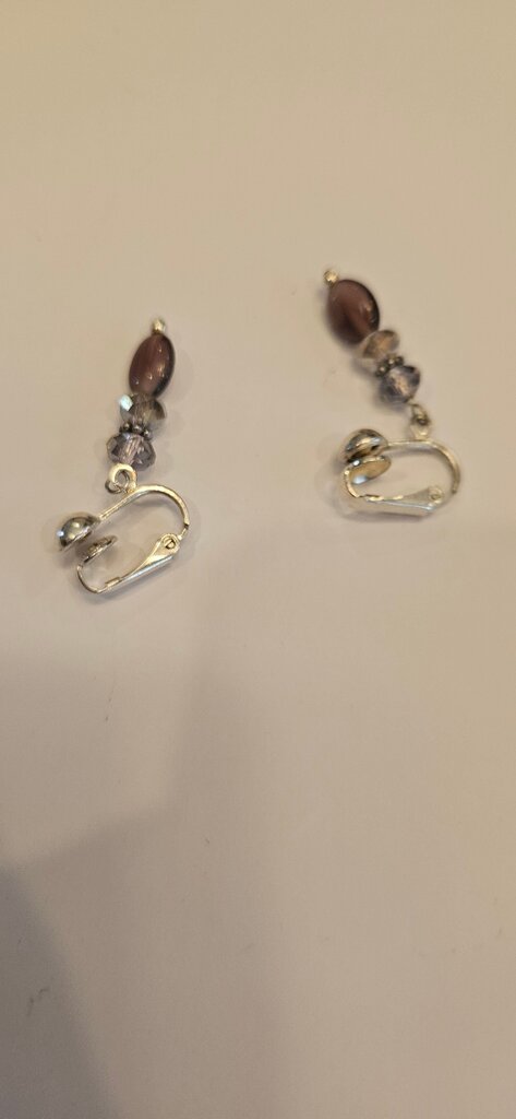 Elegant Clip-On Earrings with Purple and Silver Beads
