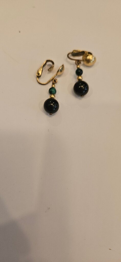 Black and Green Beaded Dangle Earrings