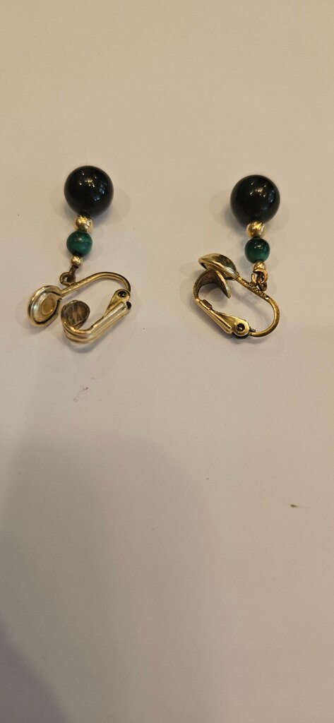 Black and Green Beaded Dangle Earrings