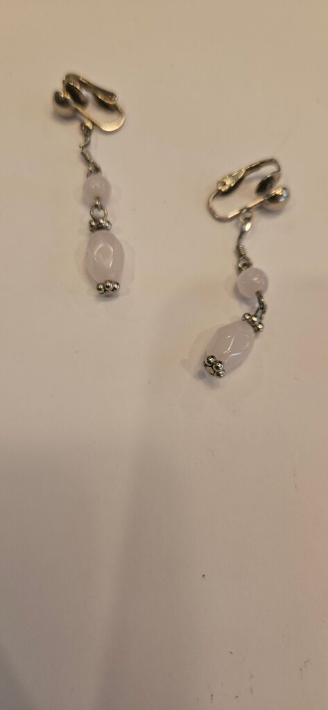 Silver Dangle Earrings with Pink Beads