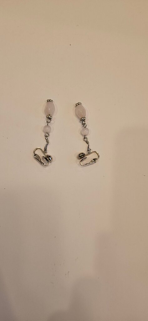 Silver Dangle Earrings with Pink Beads