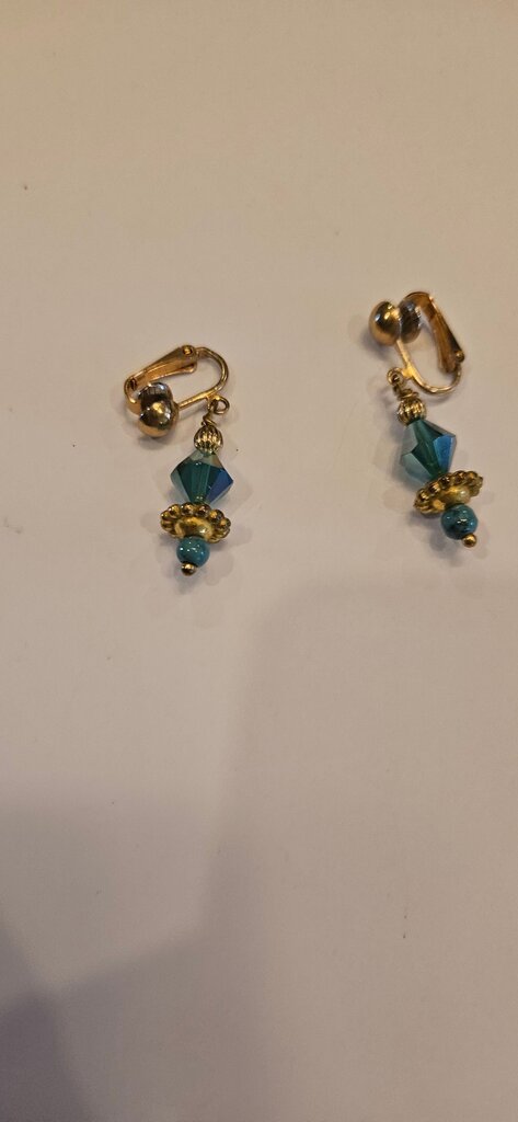 Elegant Teal Beaded Clip-On Earrings
