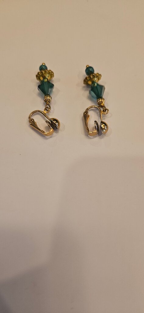 Elegant Teal Beaded Clip-On Earrings