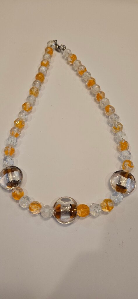 Beaded Necklace with Clear and Orange Accents