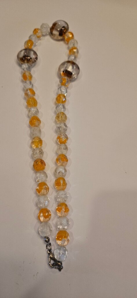 Beaded Necklace with Clear and Orange Accents