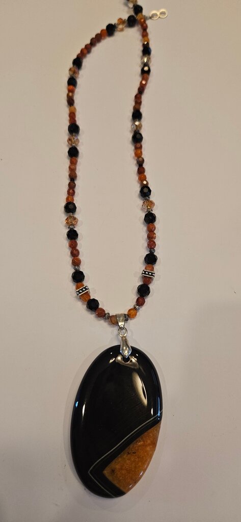 Black and Orange Stone Pendant Necklace