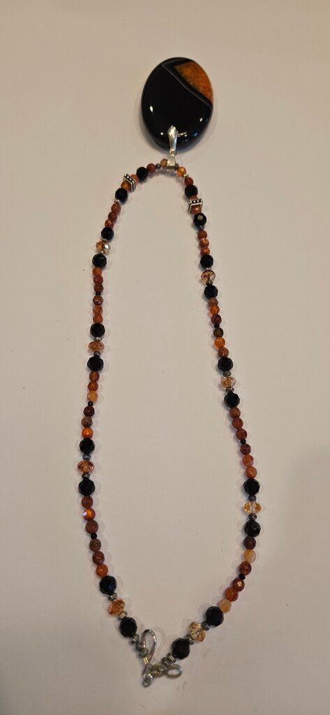 Black and Orange Stone Pendant Necklace