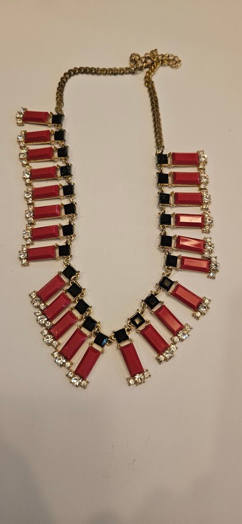 Vintage Statement Necklace with Red and Black Accents