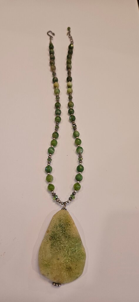 Green Beaded Necklace with Natural Stone