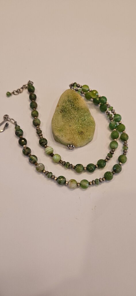 Green Beaded Necklace with Natural Stone