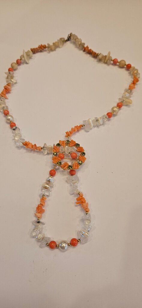 Elegant Handmade Coral and Crystal Necklace