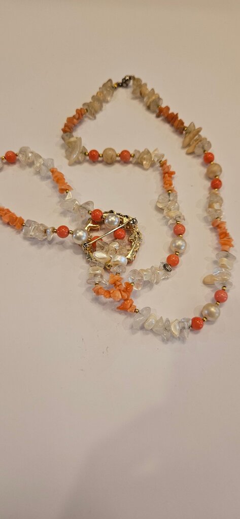 Elegant Handmade Coral and Crystal Necklace