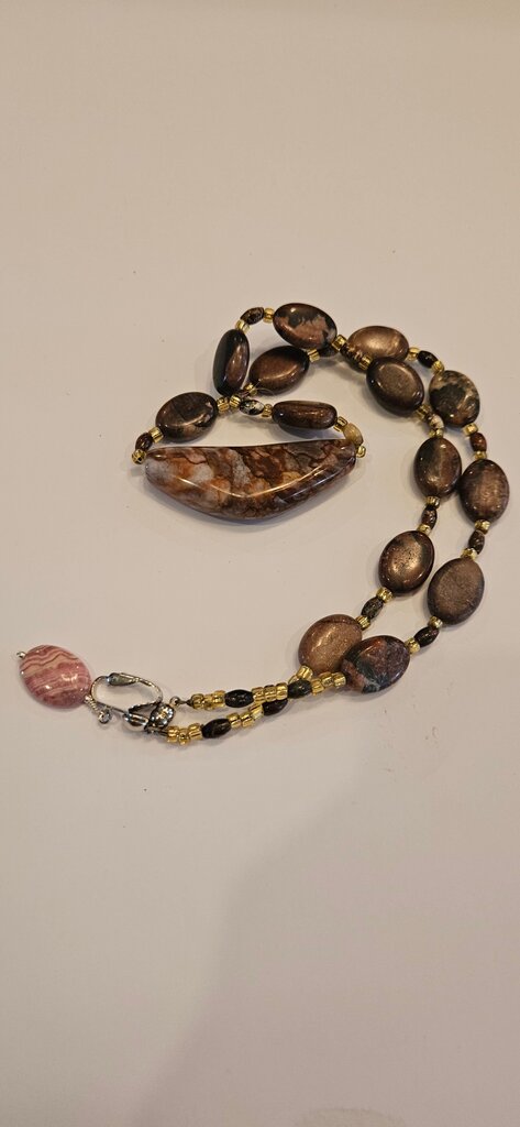 Brown Beaded Necklace with Stone Pendant