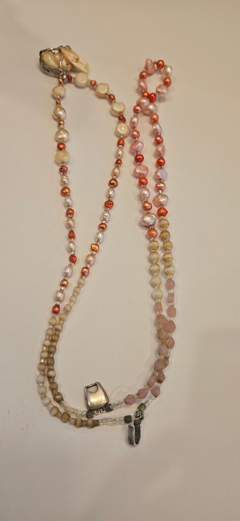 Mixed Beaded Necklace with Seashell and Silver Accents