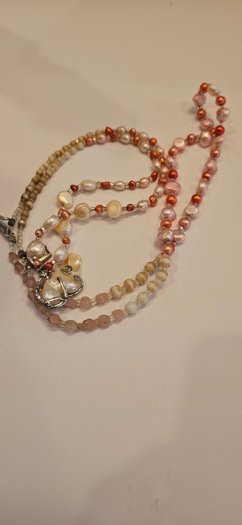 Mixed Beaded Necklace with Seashell and Silver Accents