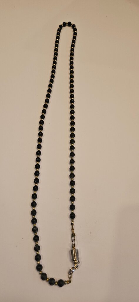 Black Beaded Necklace with Gold Accents