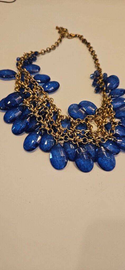 Blue Cluster Necklace with Gold Chain