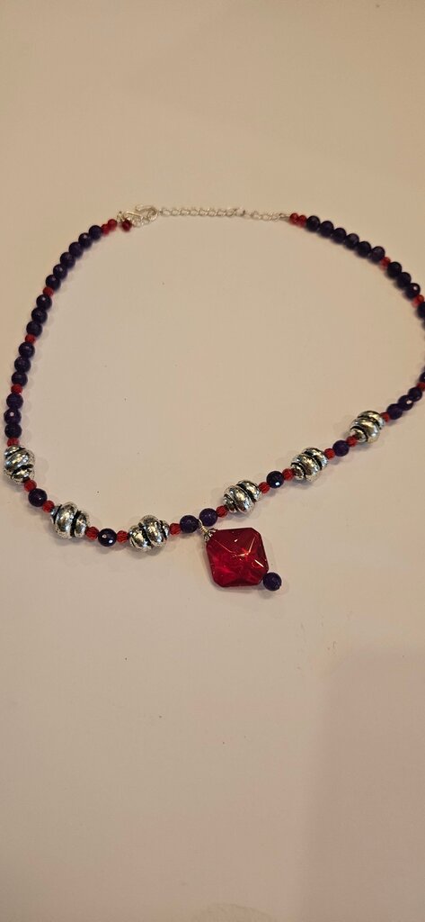 Colorful Beaded Necklace with Red Pendant