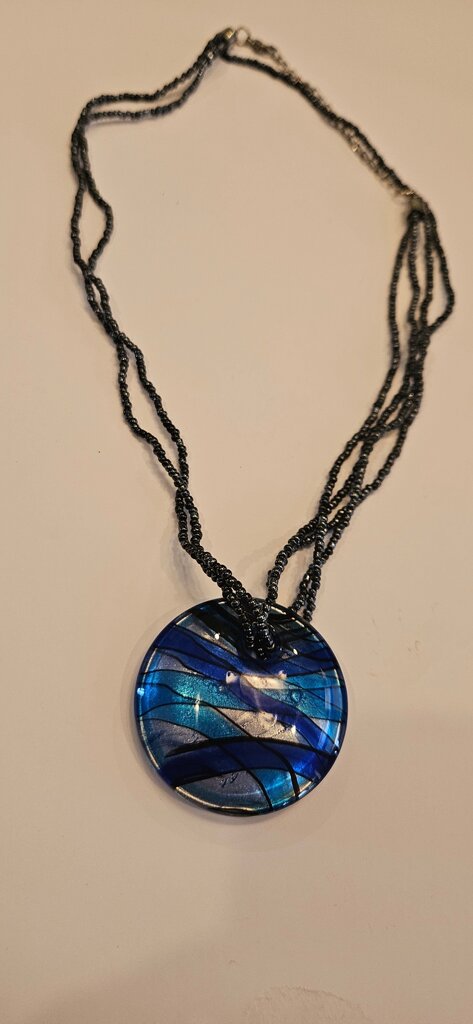 Blue Pendant Necklace with Multi-Strand Chain