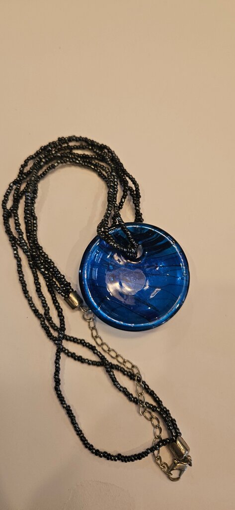 Blue Pendant Necklace with Multi-Strand Chain