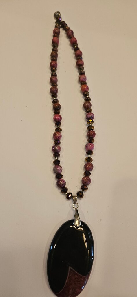 Handcrafted Beaded Necklace with Black Pendant