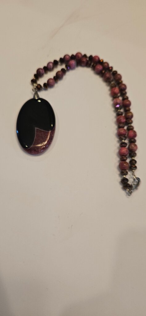 Handcrafted Beaded Necklace with Black Pendant