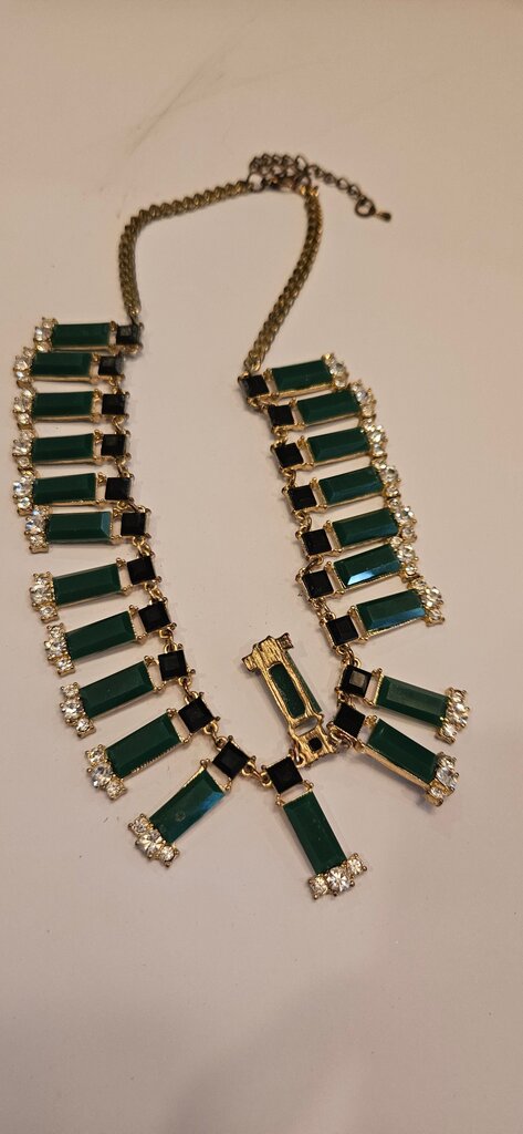 Vintage Egyptian Collar baublebar faux jade / emerald/ gold green Rhinestone bib collar necklace