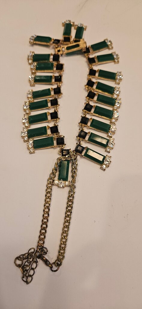 Vintage Egyptian Collar baublebar faux jade / emerald/ gold green Rhinestone bib collar necklace