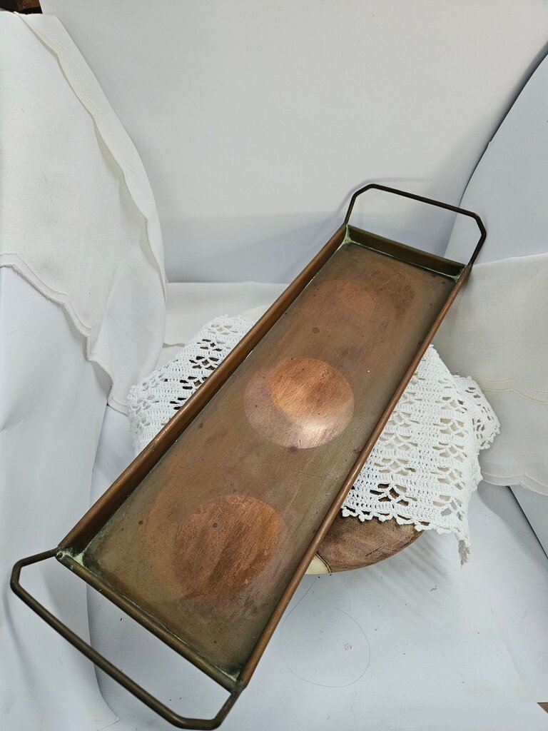 Copper Serving Tray with Handles label